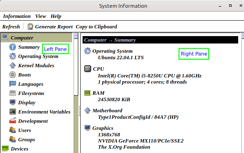 hardinfo main window 