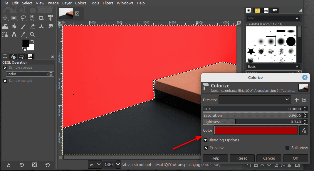Select by color colorize tool
